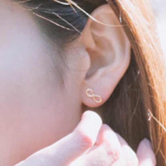 Infinity Gold Dainty Stud Earrings - Picture 5 of 7